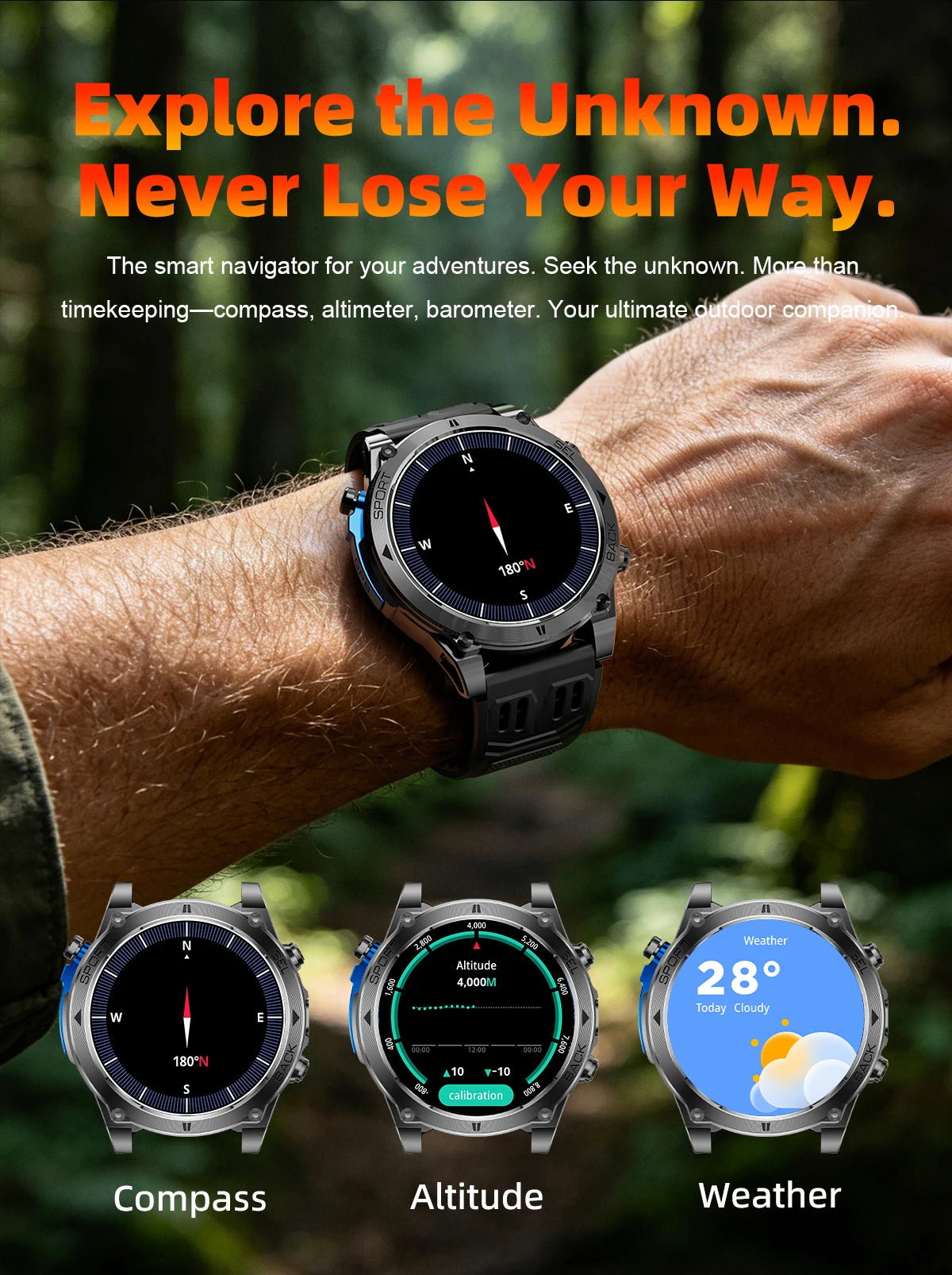 Montre connectée outdoor T‑RX4 — GPS, AMOLED et étanchéité 10 ATM annoncée