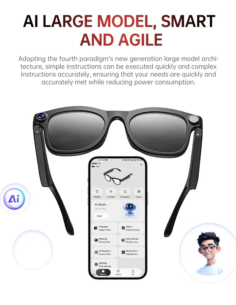 Lunettes connectées IA avec caméra, traduction et appels Bluetooth — version 1600W