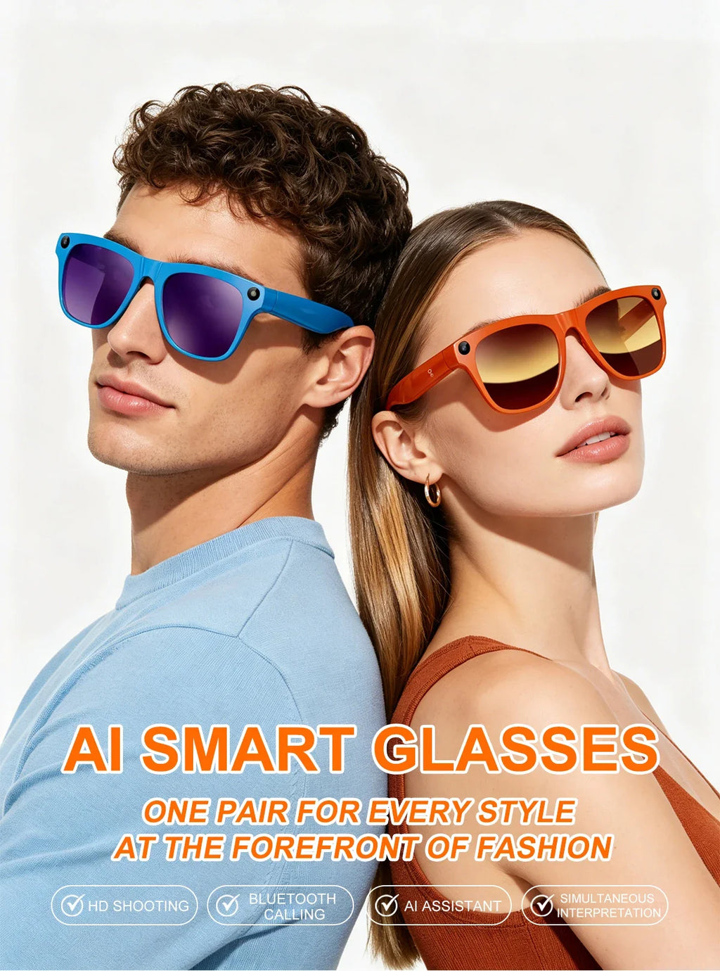 Lunettes connectées IA avec caméra, traduction et appels Bluetooth — version 2400W