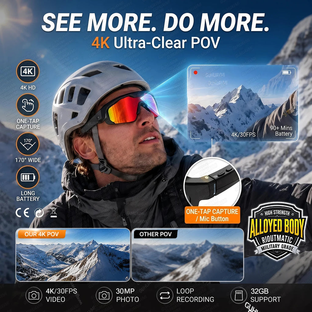 Lunettes connectées sport avec caméra 30 MP annoncée, vidéo 4K et stockage 32 Go