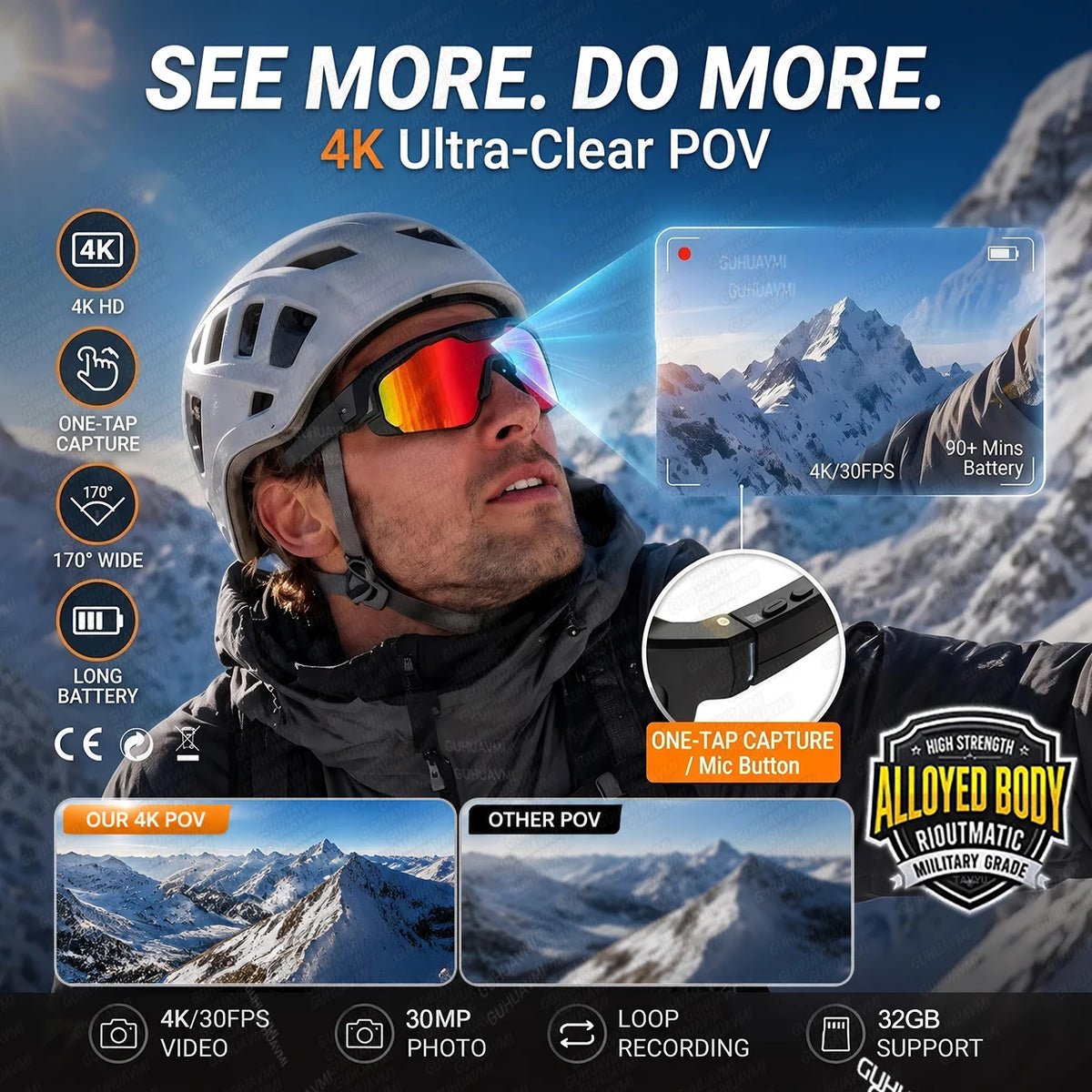 Lunettes connectées sport avec caméra 30 MP annoncée, vidéo 4K et stockage 32 Go
