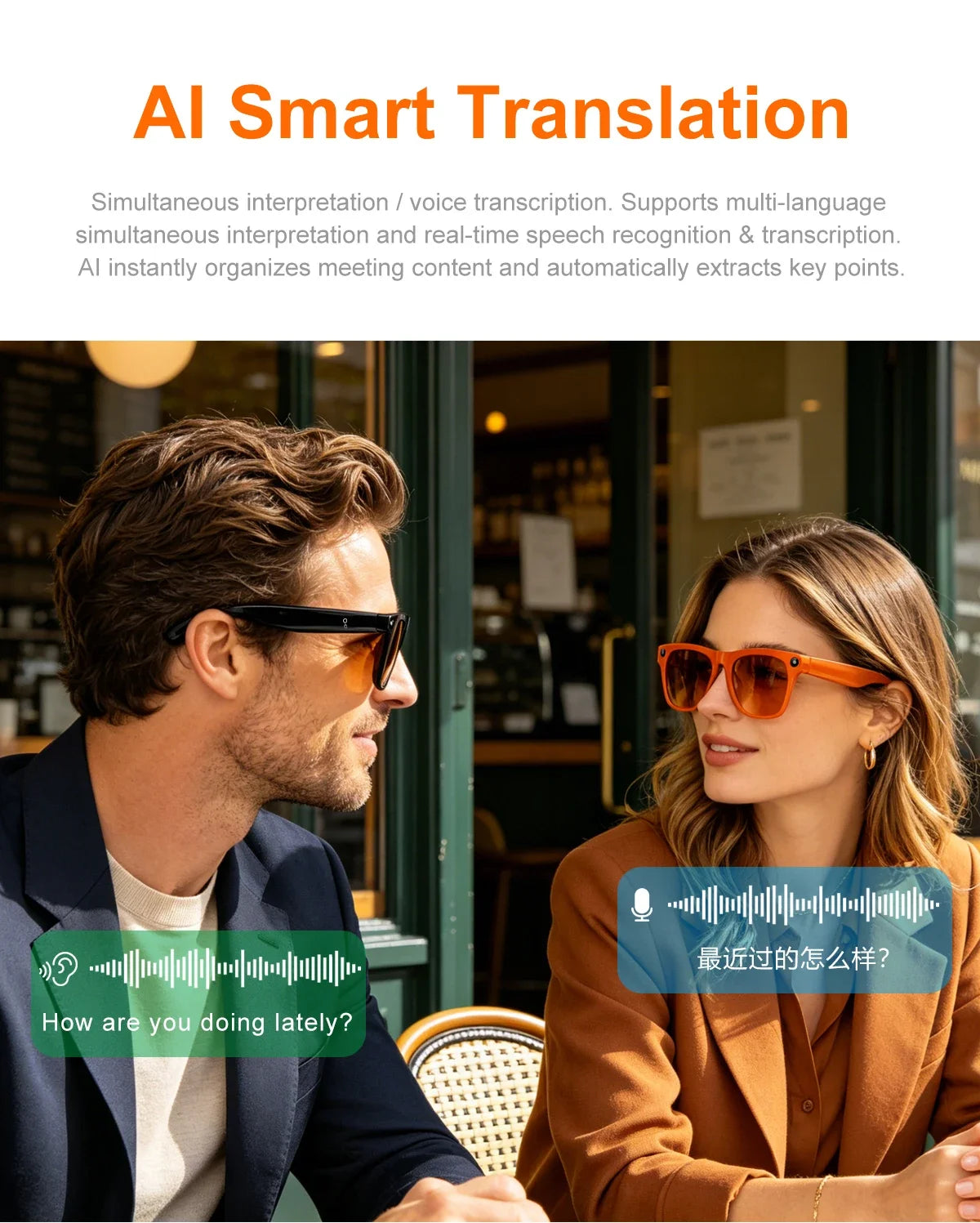 Lunettes connectées IA avec caméra, traduction et appels Bluetooth — version 2400W