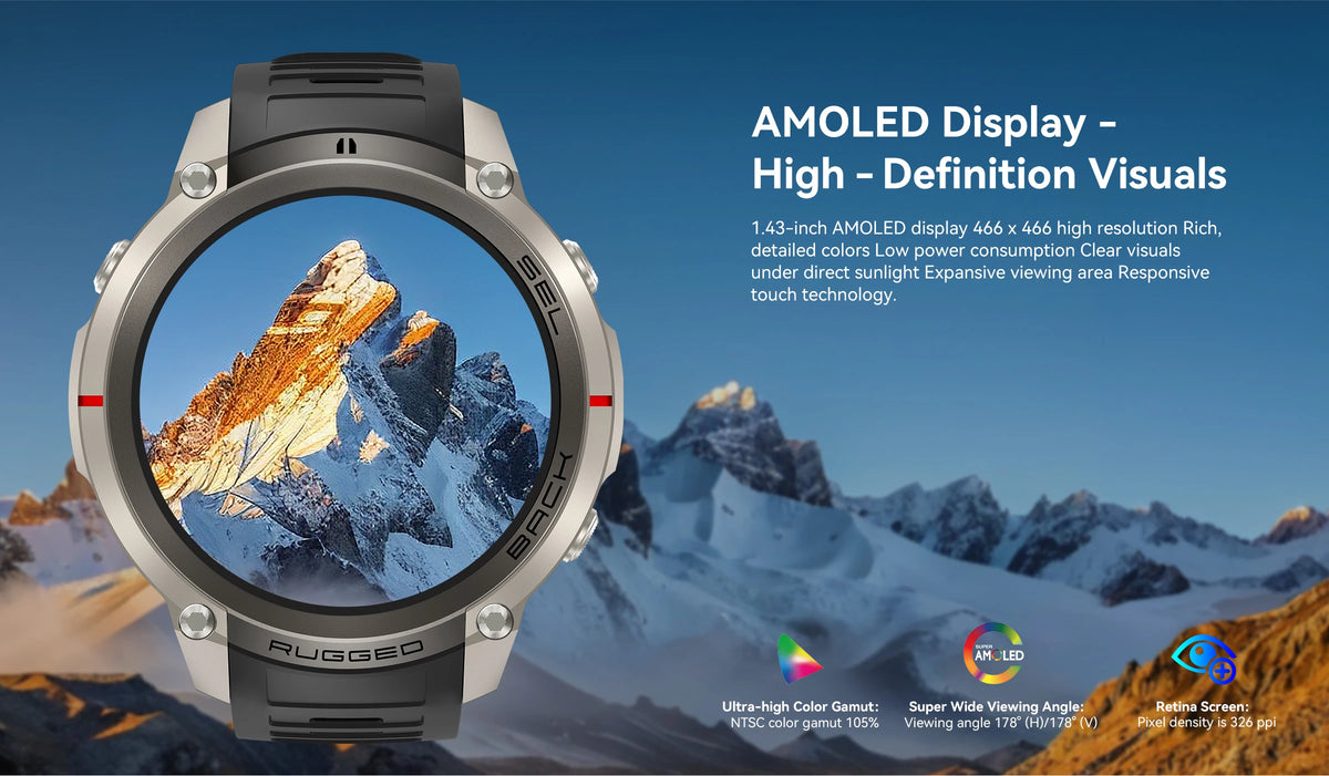 Montre connectée outdoor AMOLED — GPS, cartes hors ligne et 5 ATM annoncés