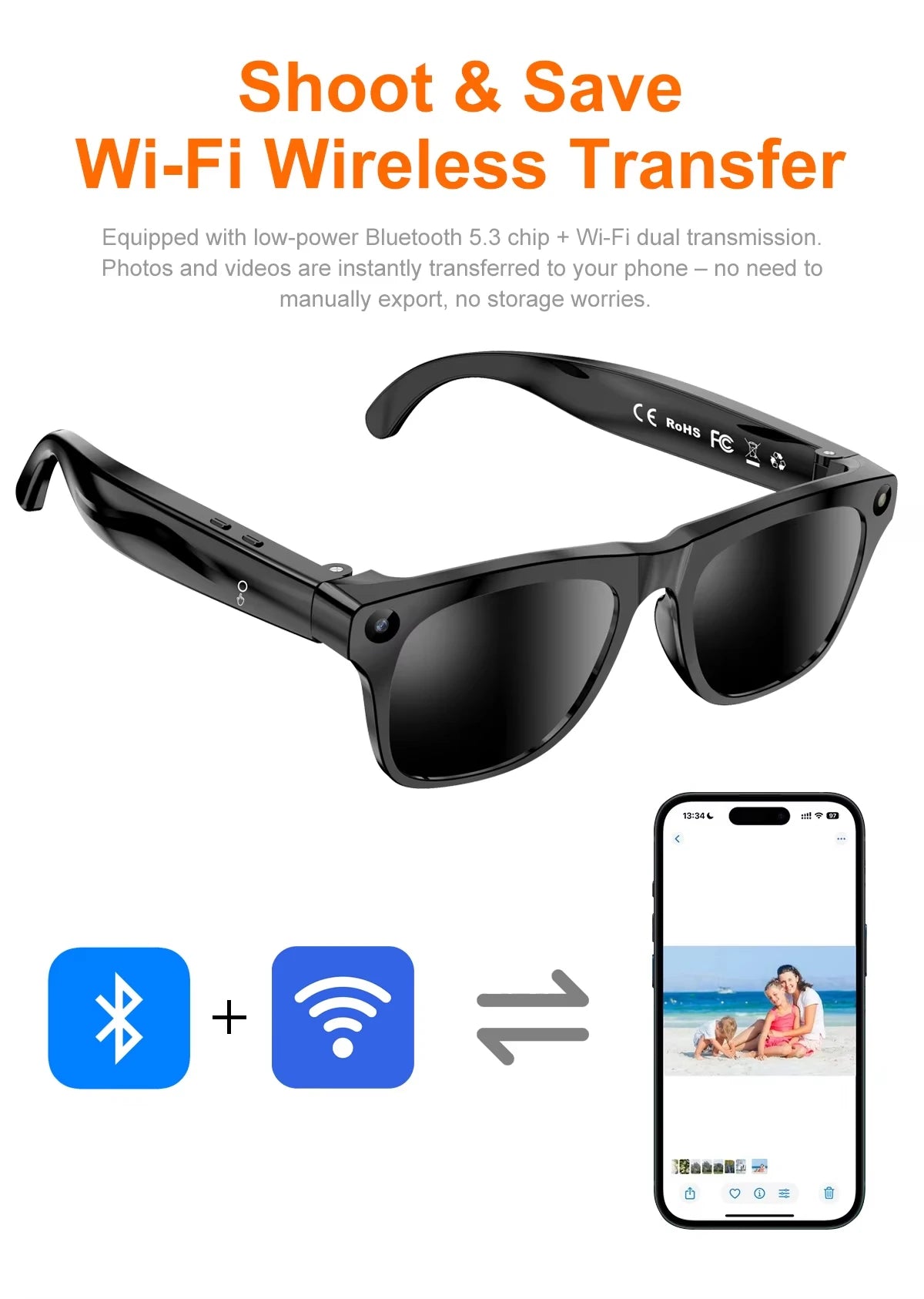 Lunettes connectées IA avec caméra, traduction et appels Bluetooth — version 2400W