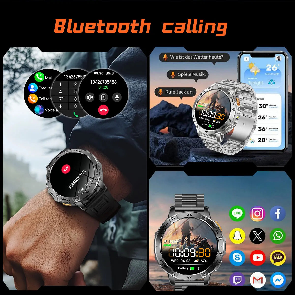 Montre connectée outdoor — 10 ATM annoncés, lampe LED et appels Bluetooth