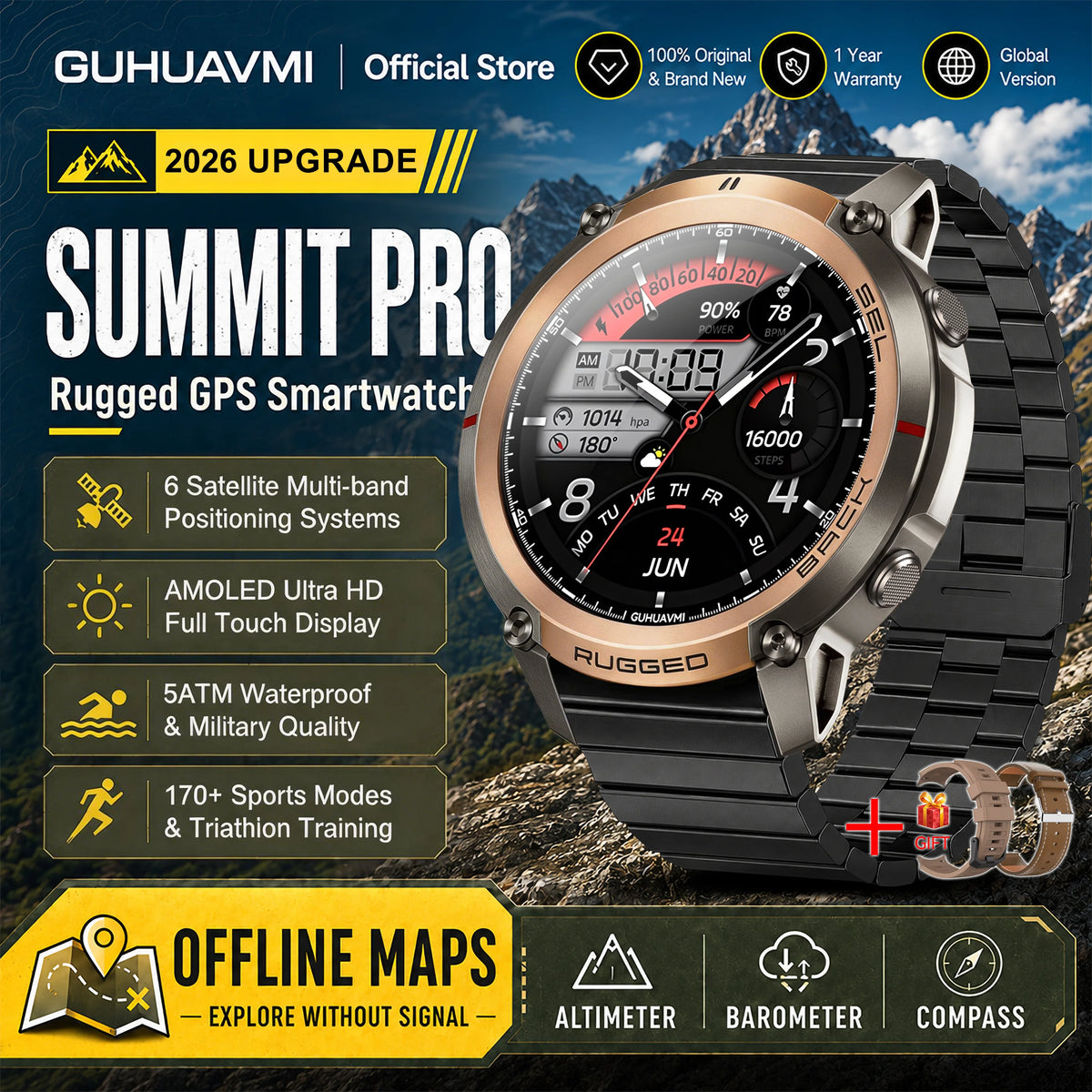 Montre connectée outdoor AMOLED — GPS, cartes hors ligne et 5 ATM annoncés
