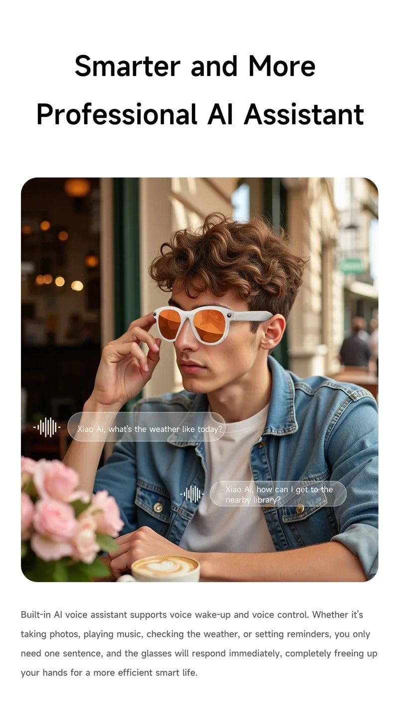 Lunettes connectées IA avec caméra, audio Bluetooth et traduction