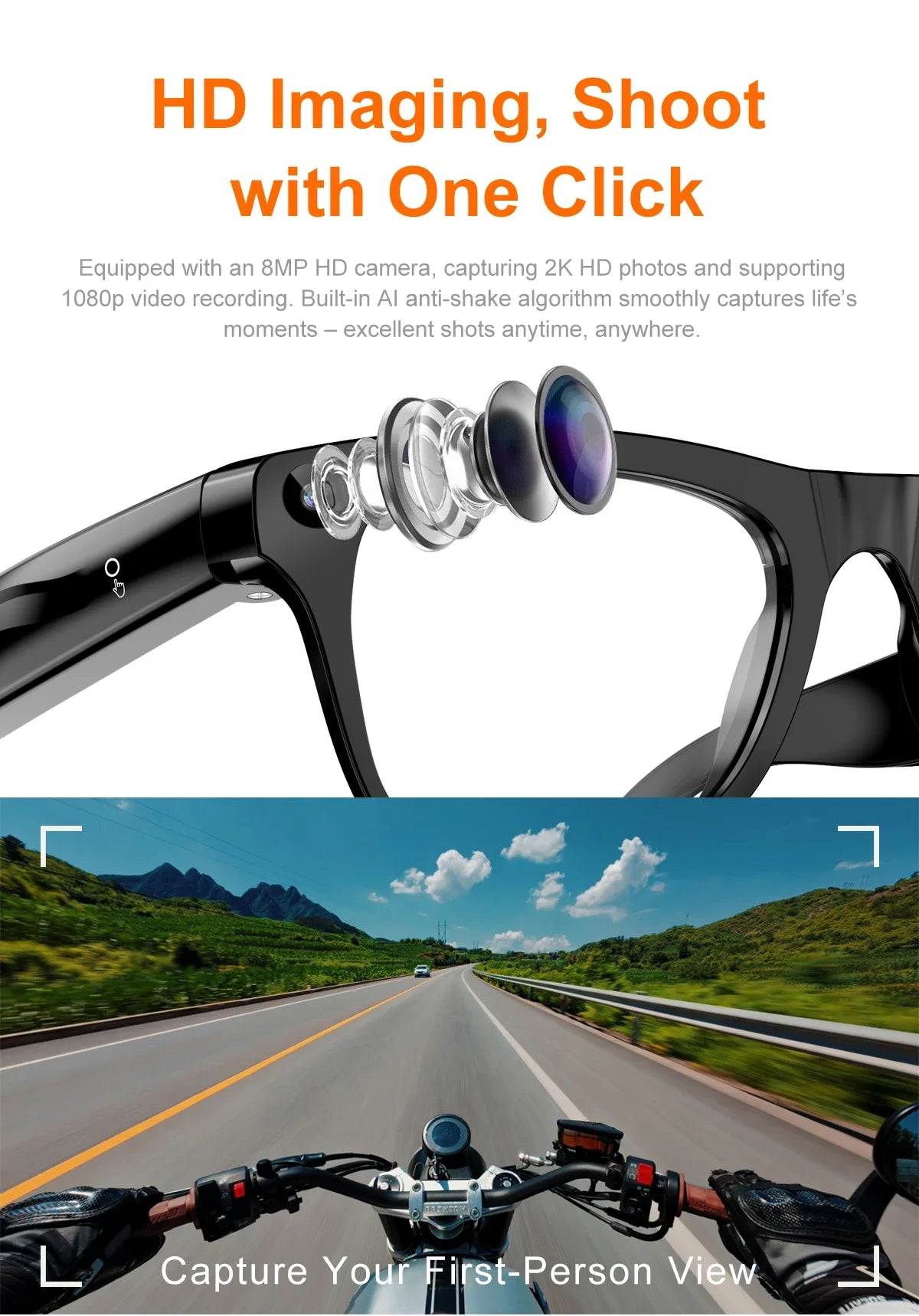 Lunettes connectées IA avec caméra, traduction et appels Bluetooth — version 2400W